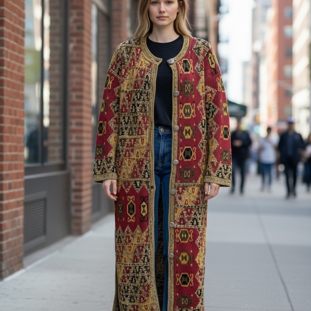 Soft Surroundings Multicolor Tapestry Long Sleeve Maxi Length Buttoned Cardigan - Picture 3 of 13